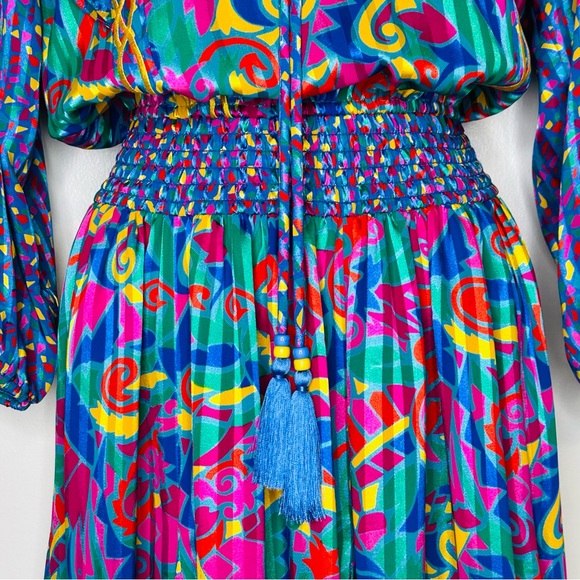 Jaymee Papell Vintage 80’s Beautiful Maxi Dress Cinch Waist Tussles Artsy Small - Picture 8 of 13